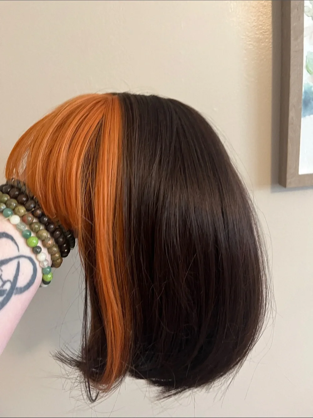 Bold Orange and Brown Synthetic Bob Wig with Blunt Bangs